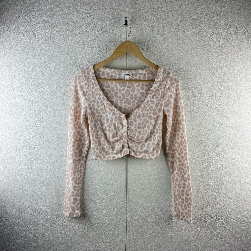 Colsie l S Pastel Pink Animal Leopard Print Super Soft Fleece Cropped Sleep Top